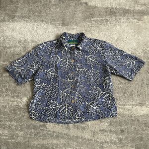 Coconut Cove Shirt Womens Medium Silk Camp Crop Boxy Button Up Floral Hawaiian